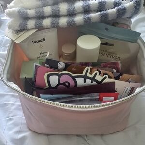 NWT LG Pink Cosmetic Bag with 40 Items Skincare and Accessories